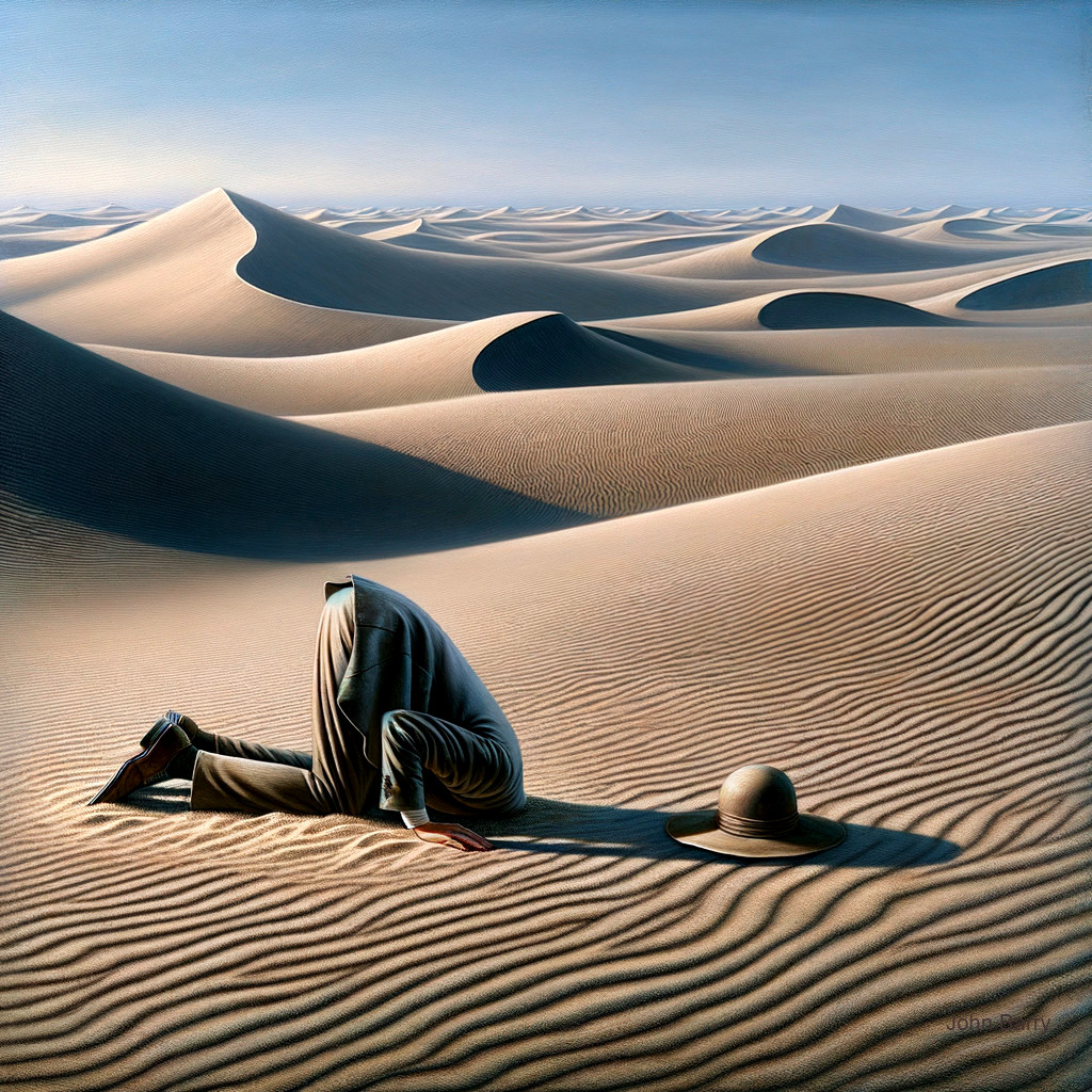 Desert Landscape with Faceless Figure in Contemplation