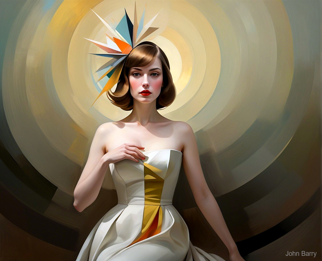 Stylish Woman in Bold Dress with Colorful Headpiece