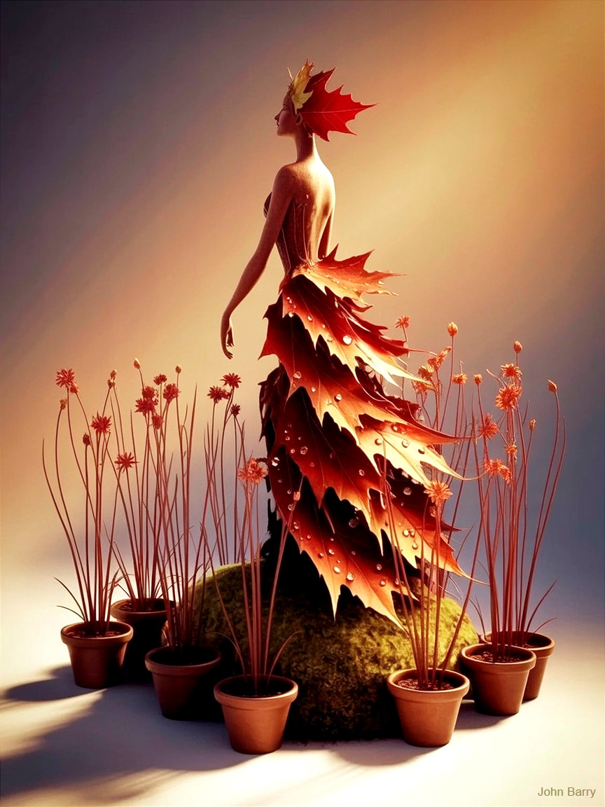 Autumn Leaves Gown Surrounded by Nature Elements