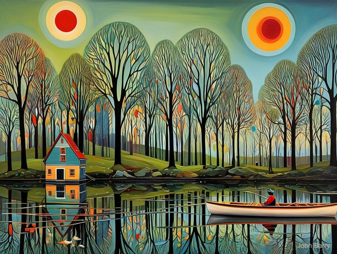 Vibrant Autumn Landscape with Lake and Colorful Trees