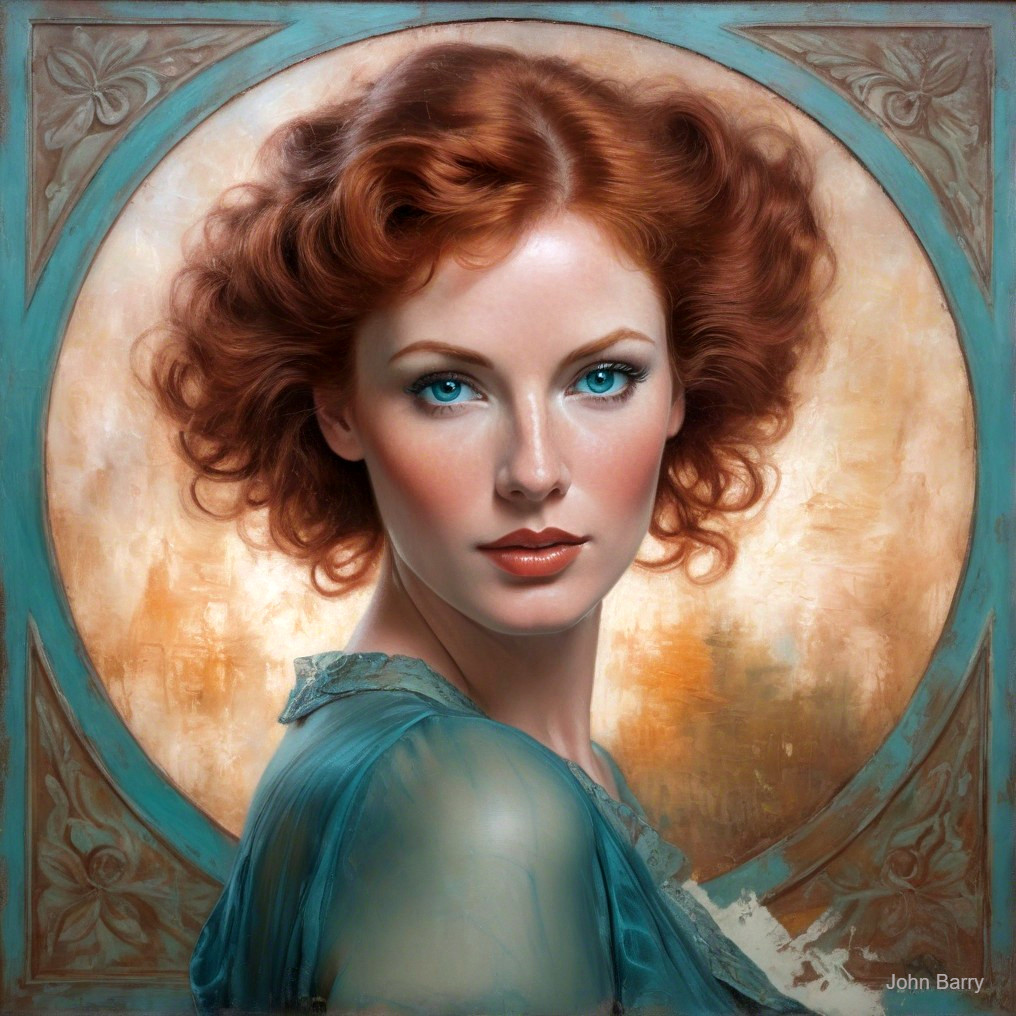Portrait of a Young Woman with Red Hair and Teal Garment