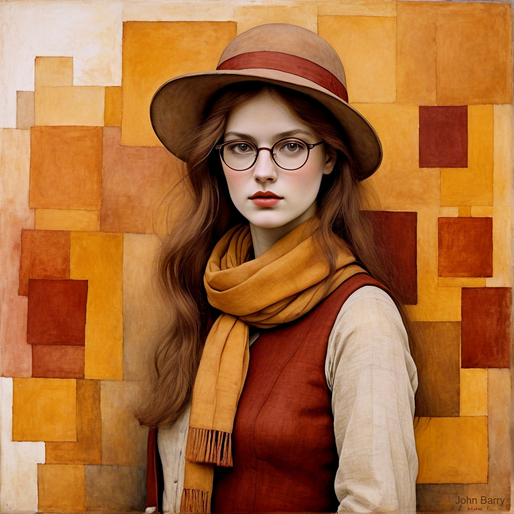 Young woman in vintage style with abstract background