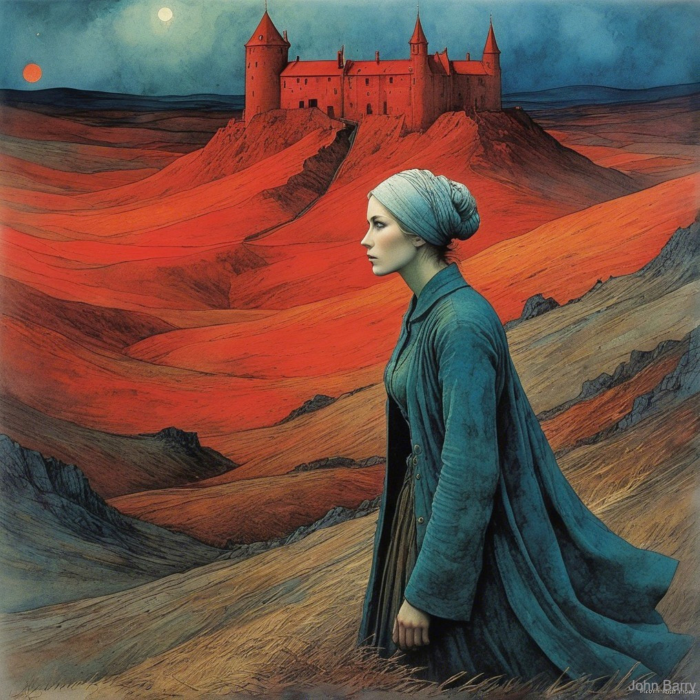 Solitary Figure in Red Sands Under Twilight Sky