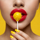 Close-Up Portrait of Woman with Red Lipstick and Lollipop