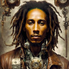 Portrait of a man with dreadlocks in steampunk style