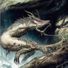 Surreal Landscape with Dragon Skull and Mythical Figures