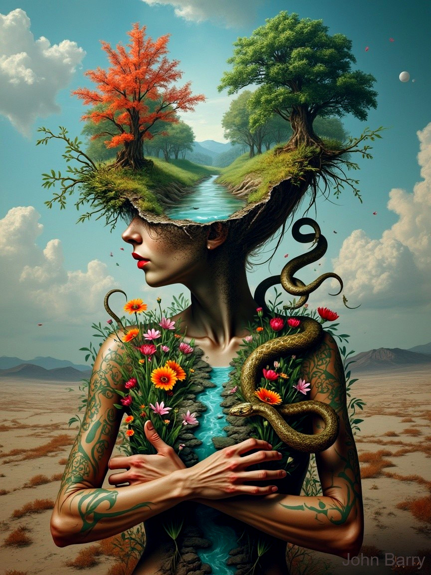 Surreal Fusion of Nature and Humanity in Art