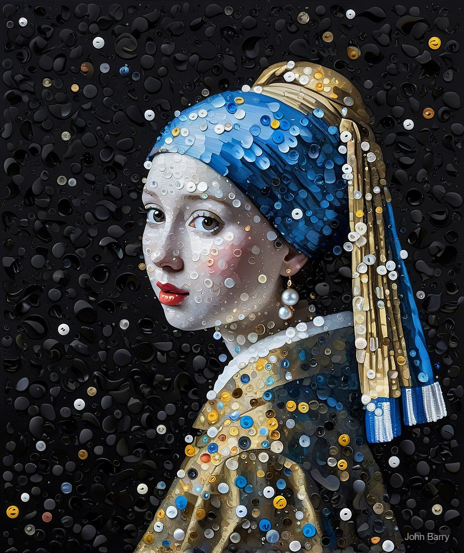 Reimagined Artwork of Woman with Blue and Gold Headscarf