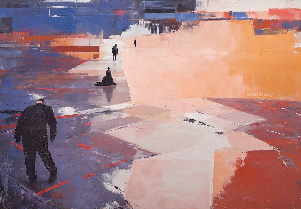 Abstract Landscape with Figures in Muted Colors