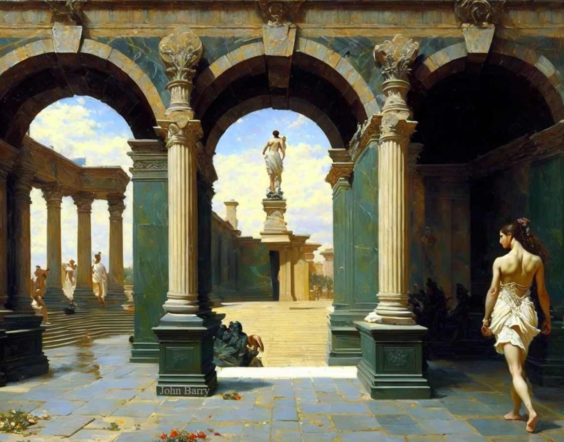 Classical Architecture with Columns and Sunlit Details