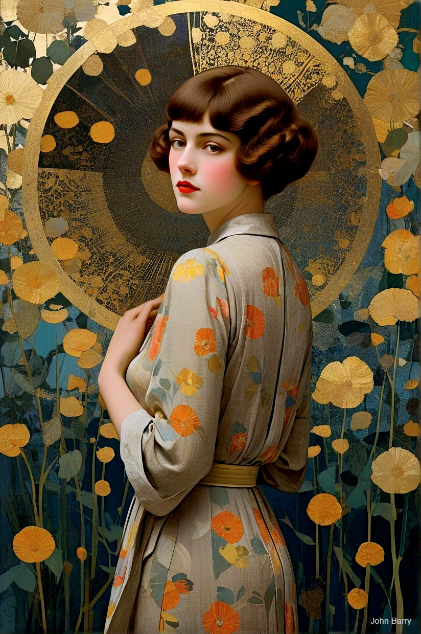 Elegant Woman in Floral Robe with Bob Hairstyle