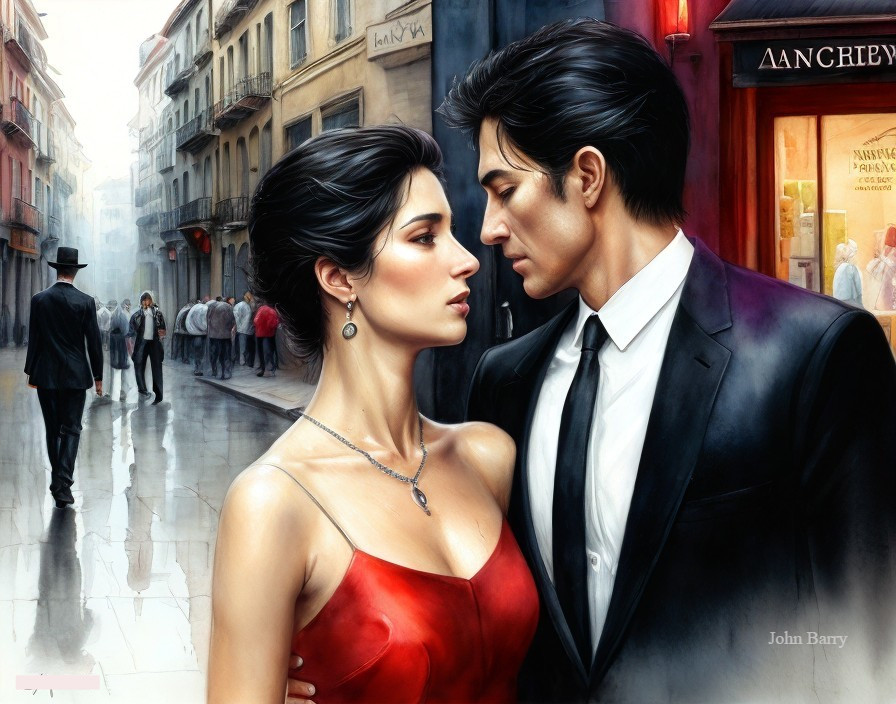 Romantic Couple in Urban Setting with Intriguing Backdrop