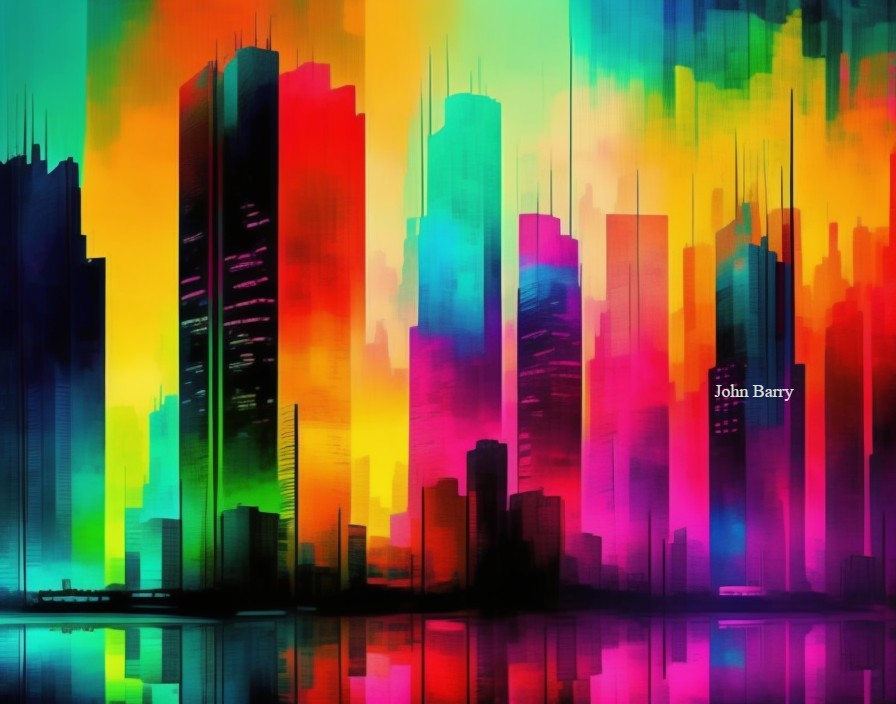 Vibrant Abstract Cityscape with Colorful Skyscrapers