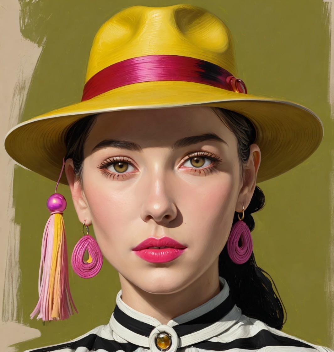 Portrait of a Young Woman in Bold Makeup and Hat