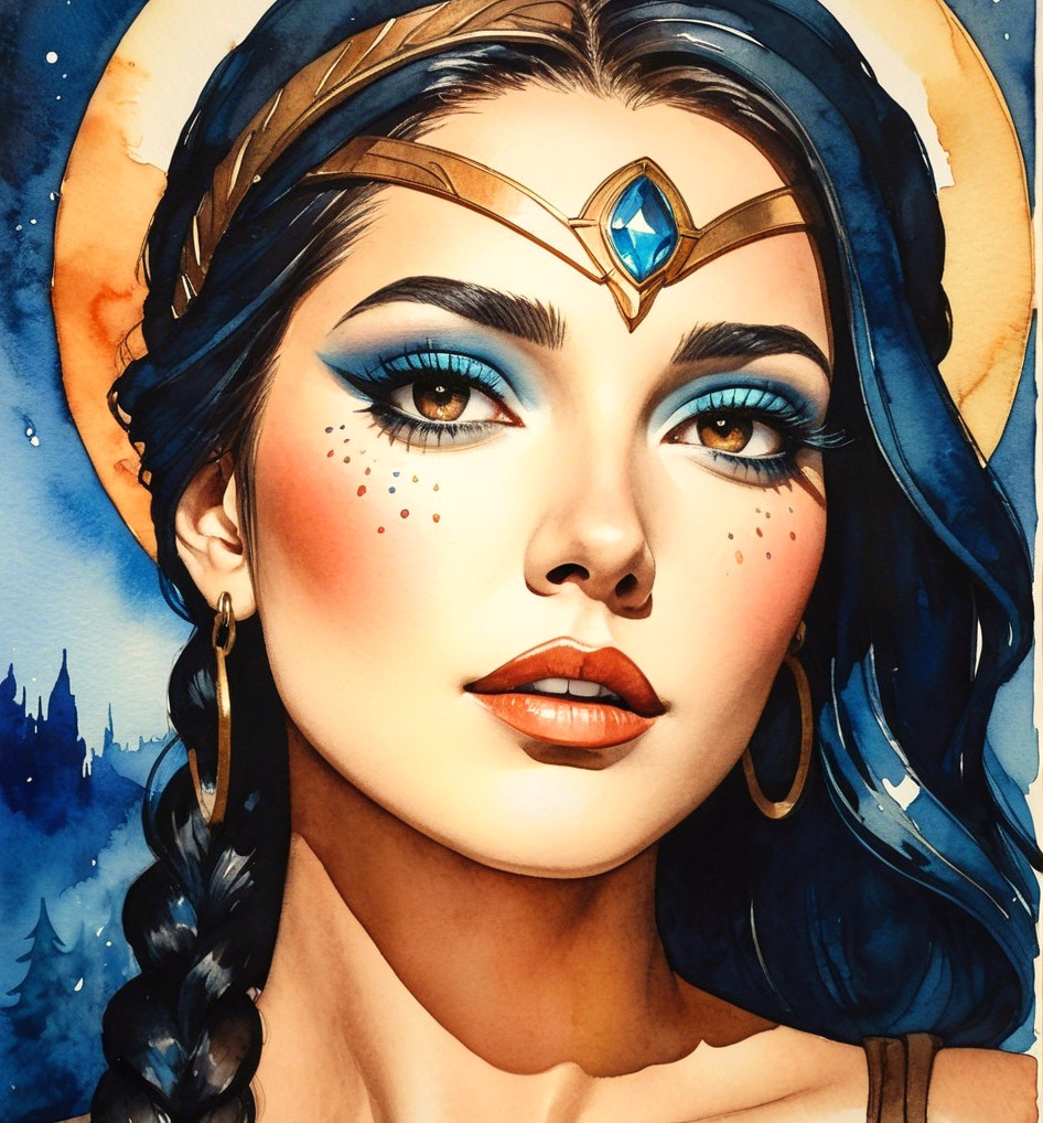 Portrait of a Young Woman with Braided Hair and Blue Eyes