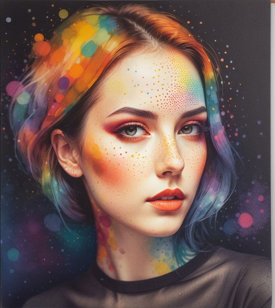Portrait of a Young Woman with Colorful Hair and Makeup
