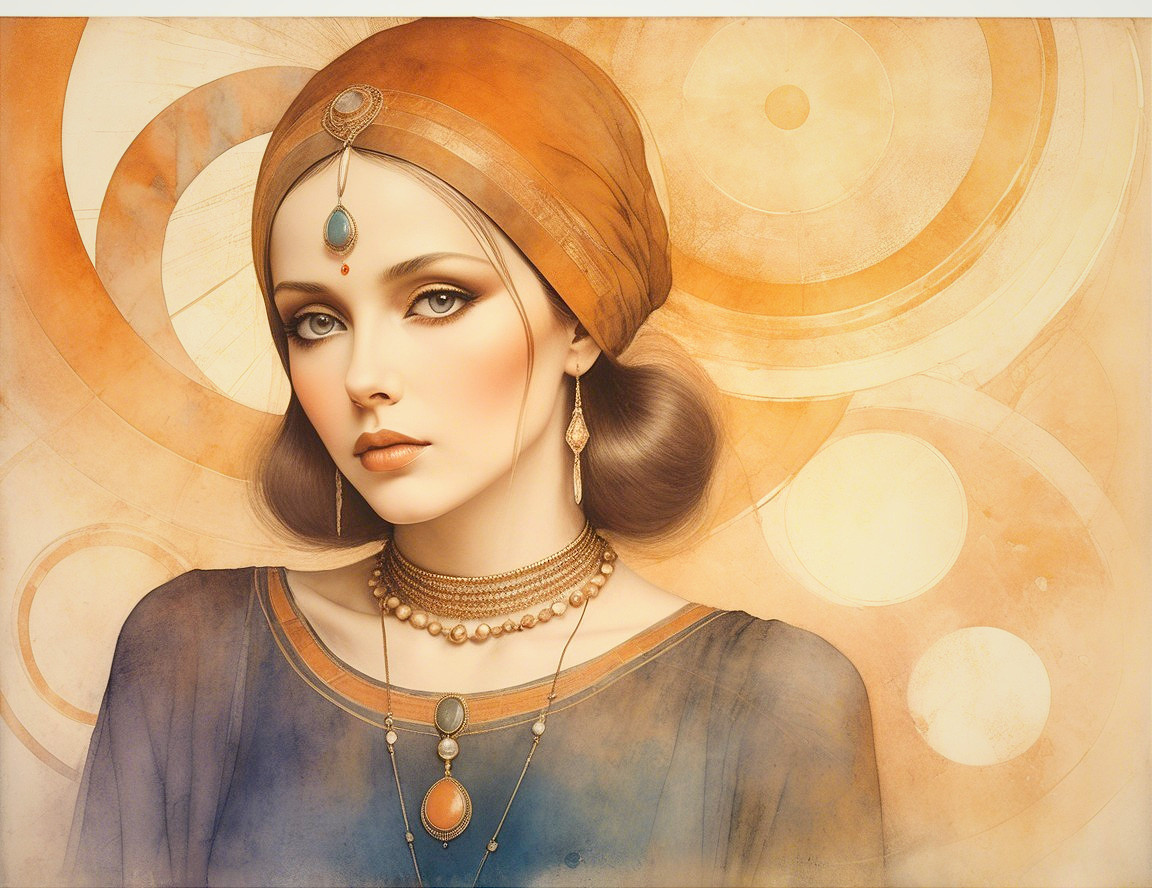 Captivating Woman in Blue Garment and Orange Headscarf