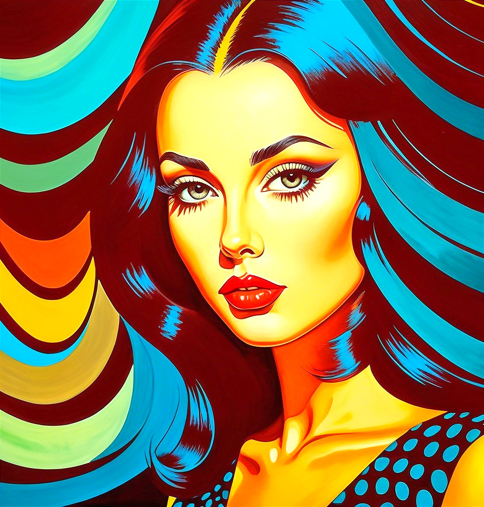 Illustration of a Woman with Blue Hair and Red Lips