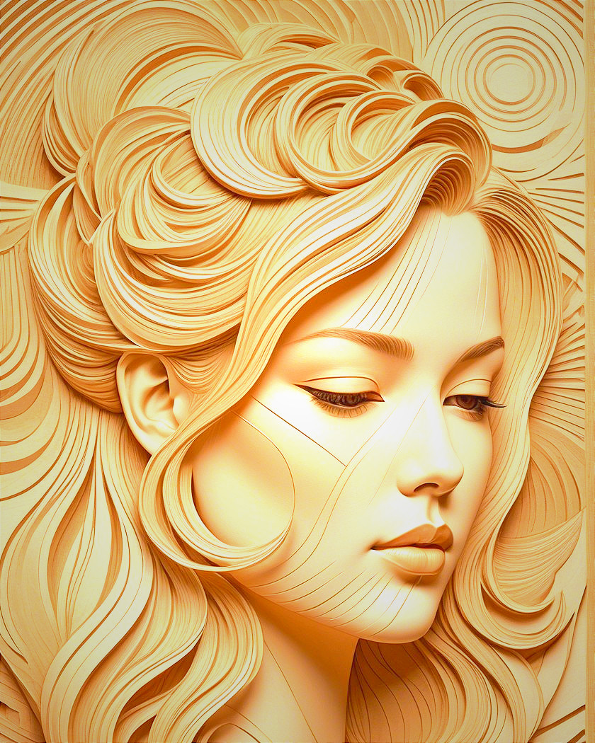 Intricate Bas-Relief of a Woman's Face and Hair