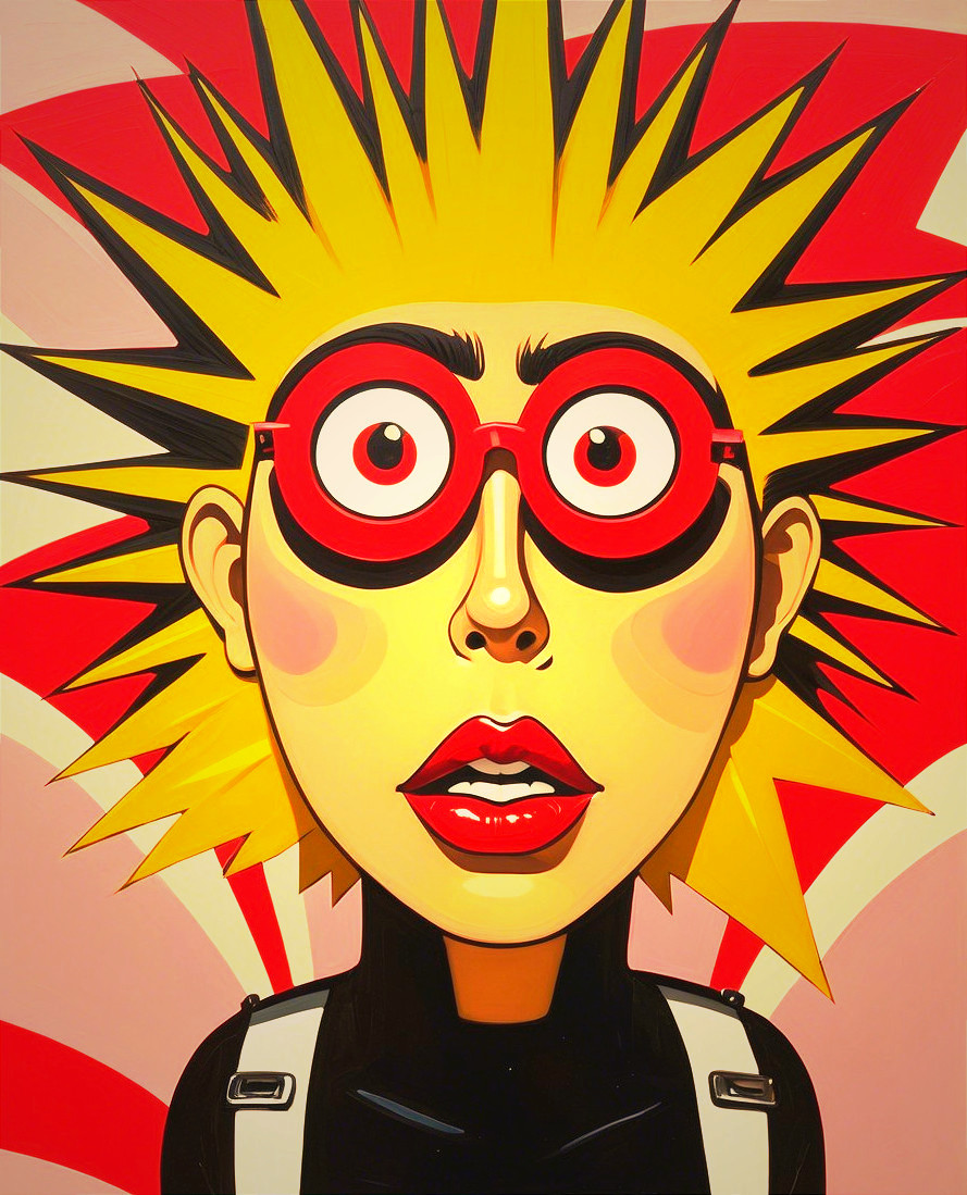 Vibrant Cartoon Character with Yellow Hair and Glasses