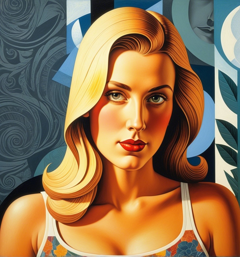 Stylized portrait of a confident woman with patterns