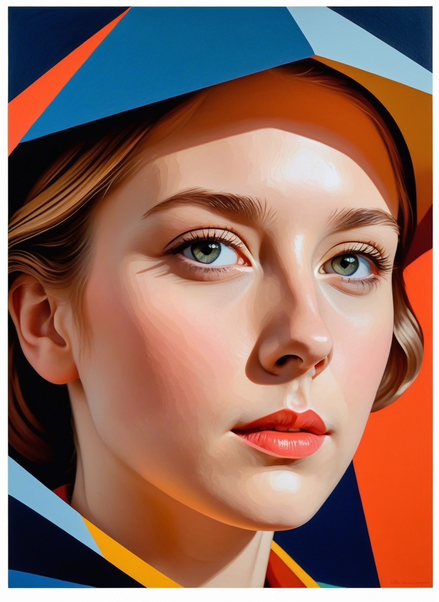 Stylized portrait of a young woman with green eyes