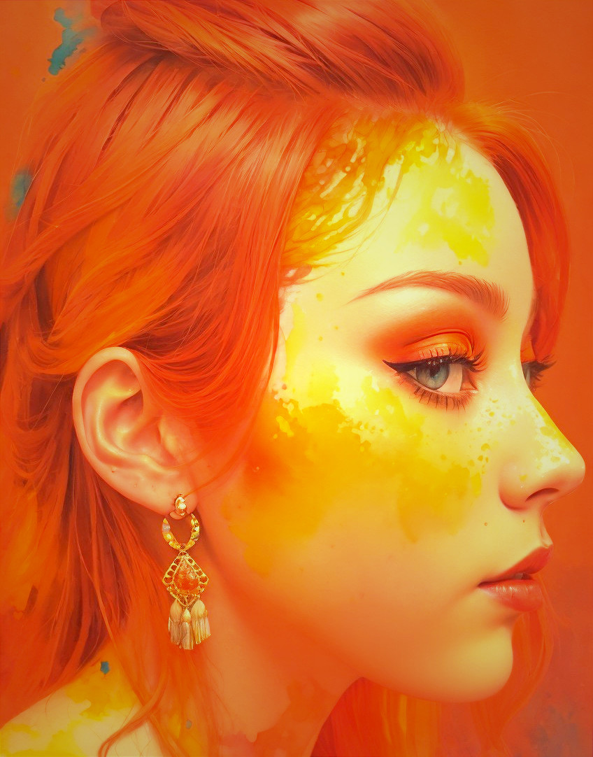 Young Woman with Orange Hair and Yellow Face Paint