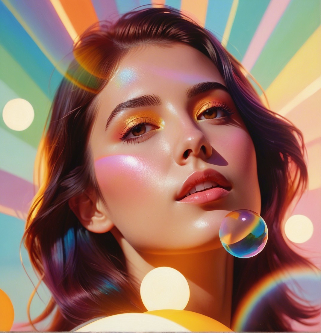Close-Up Portrait of a Young Woman with Colorful Makeup