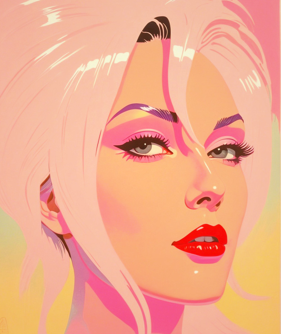 Stylized portrait of a woman with pastel hair and makeup
