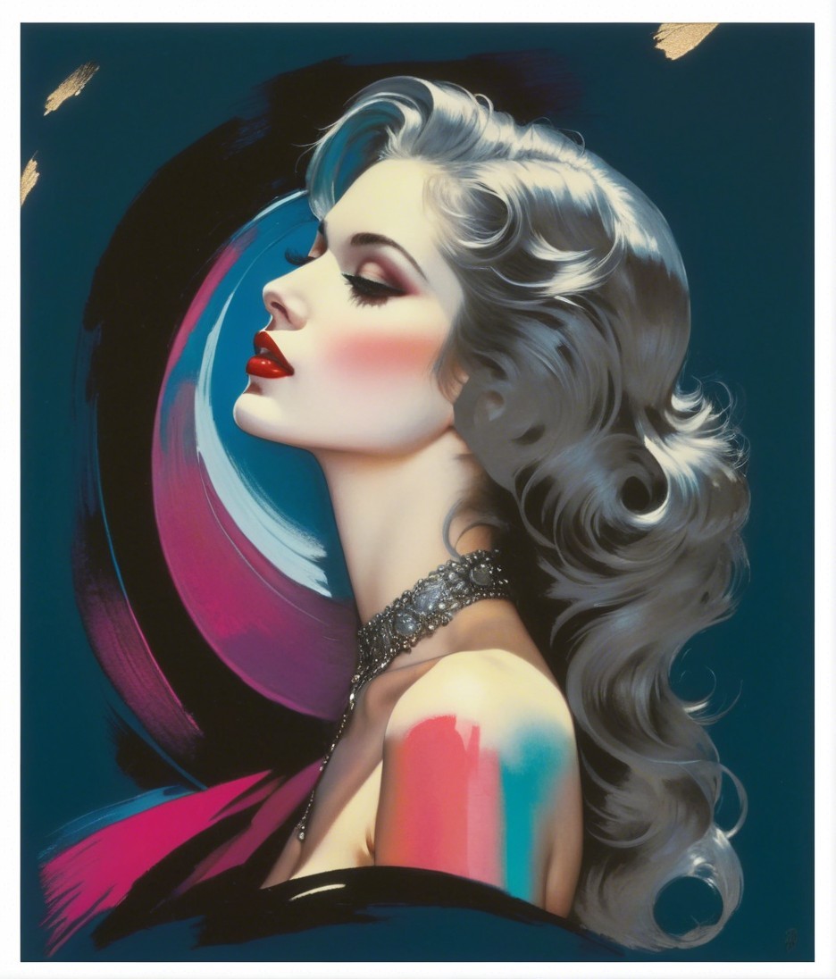 Glamorous Woman with Silver-Blonde Hair and Bold Makeup