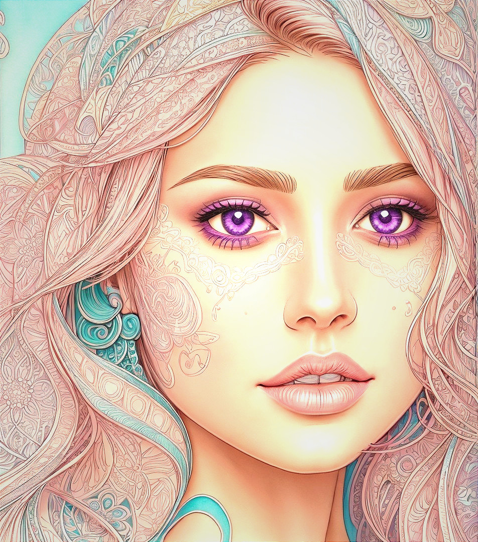 Detailed Portrait of a Young Woman with Violet Eyes