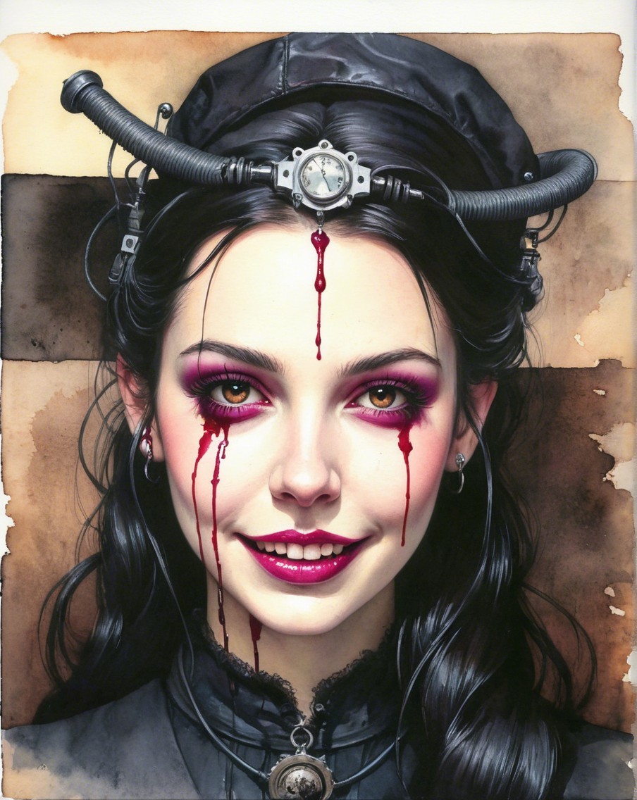 Young woman with dramatic makeup and intricate outfit