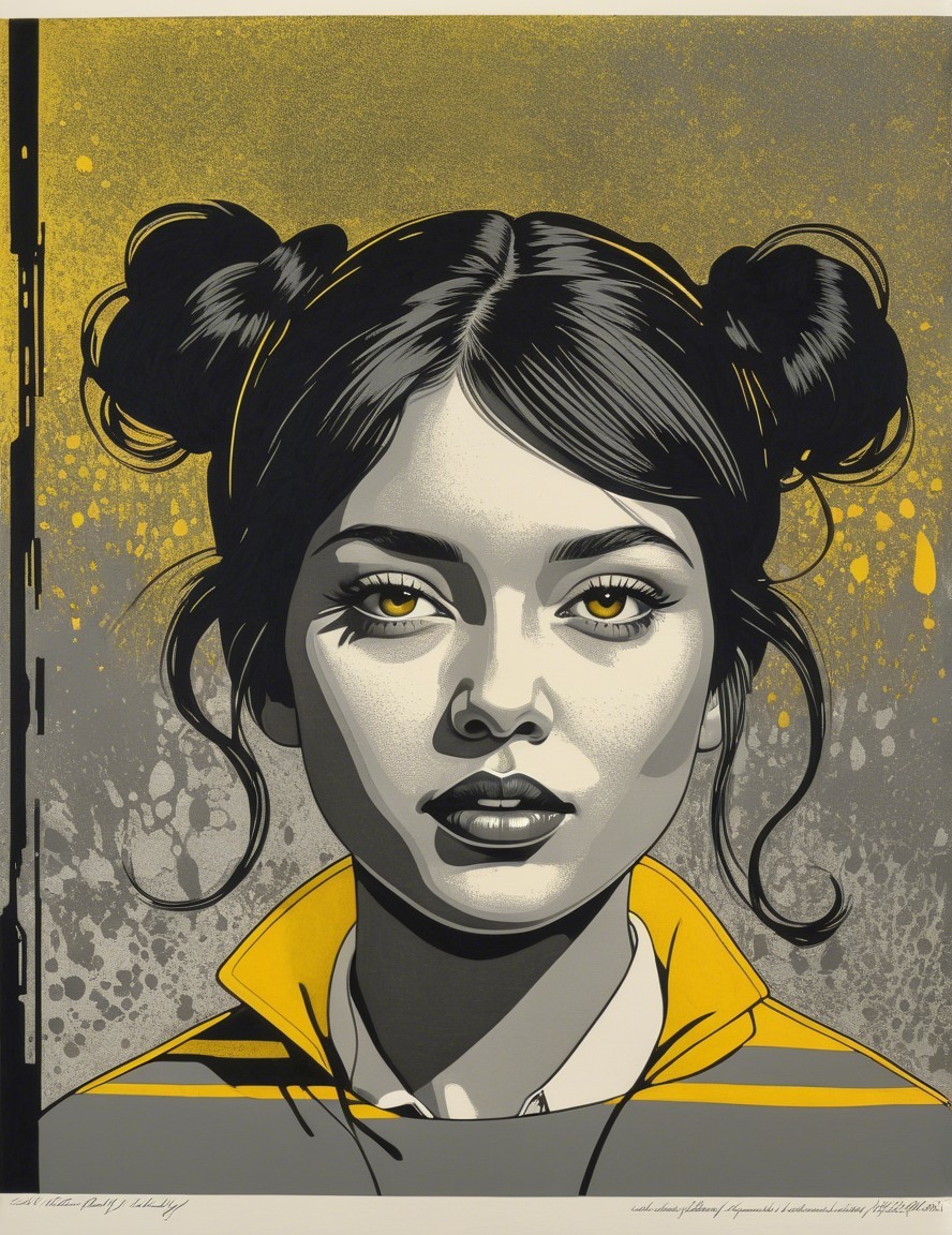 Portrait of a Young Woman with Buns and Colorful Background