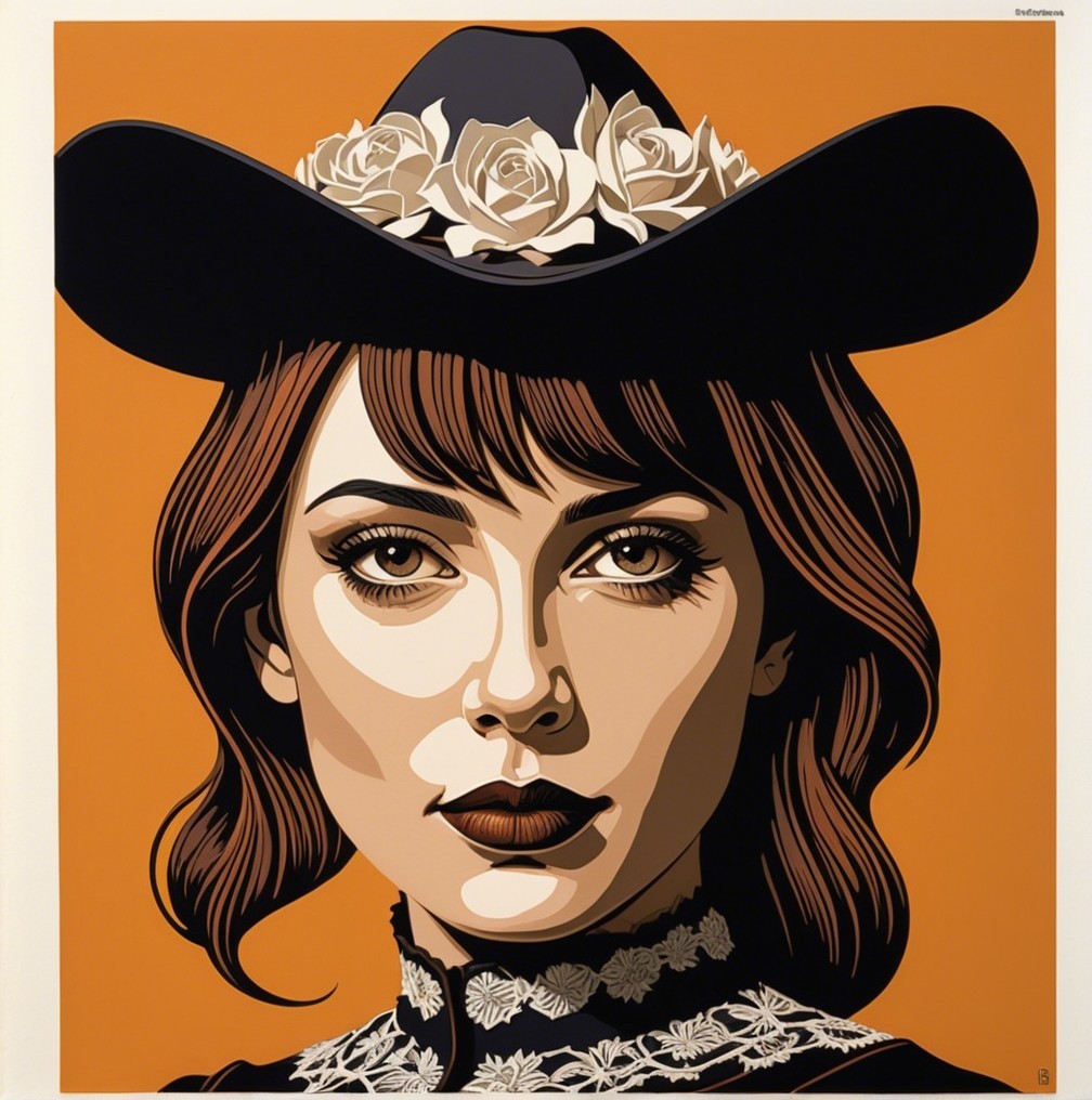 Illustration of a Woman in Hat with Roses and Orange Background