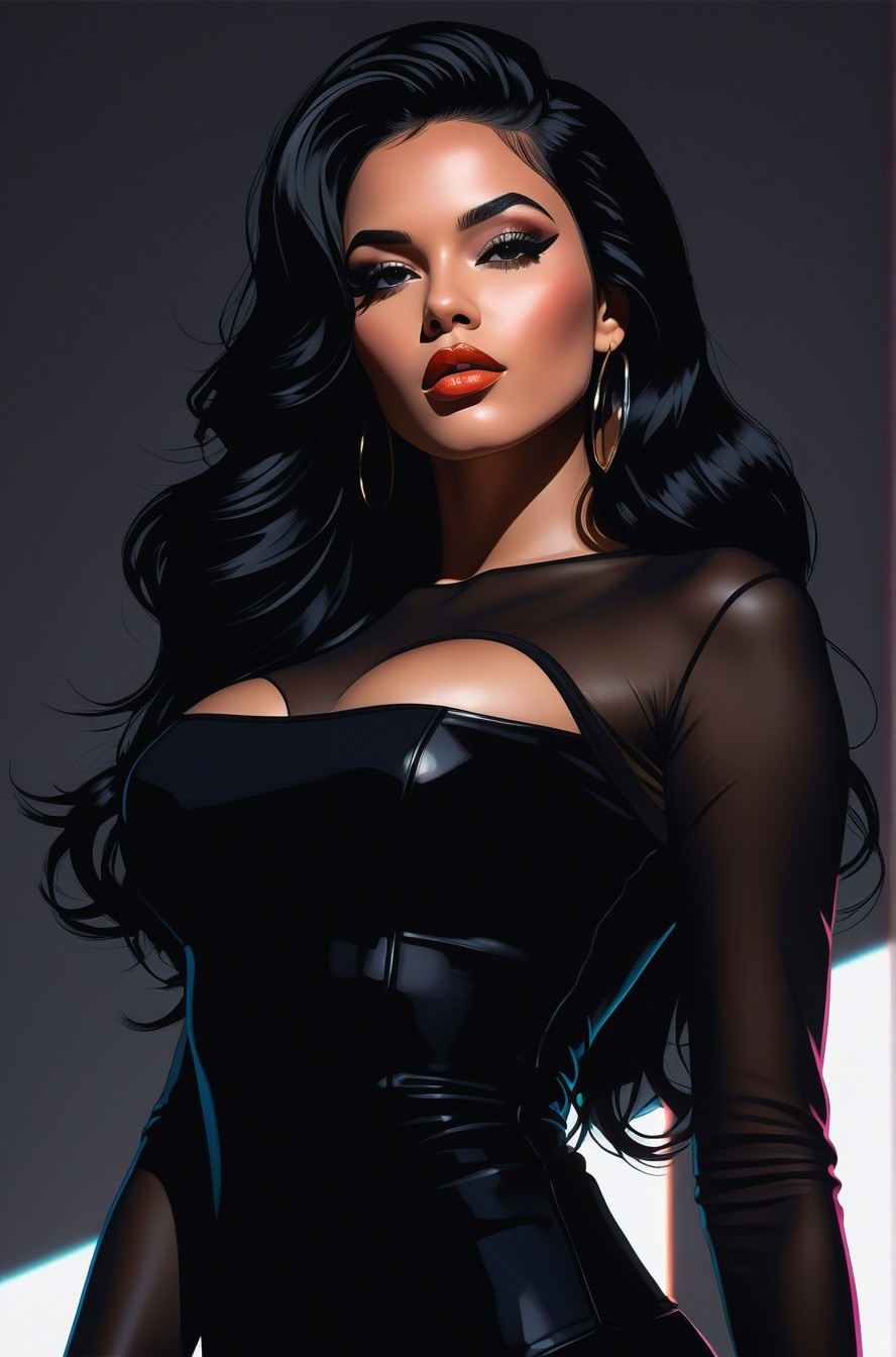 Confident Figure in Sleek Black Outfit and Bold Makeup