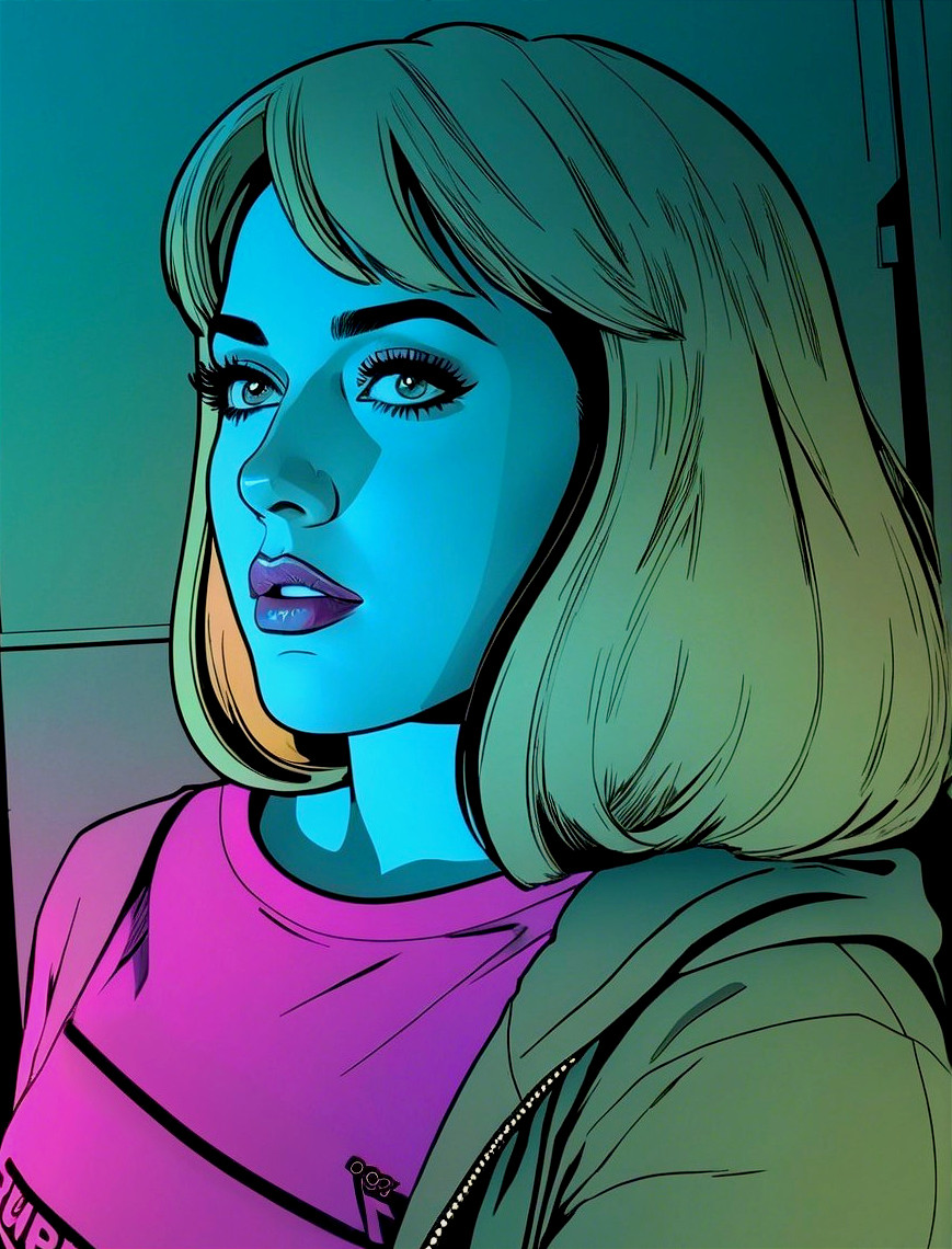 Stylized Portrait of a Young Woman with Blue Tones
