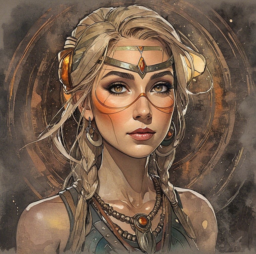 Portrait of a Young Woman with Braids and Face Paint