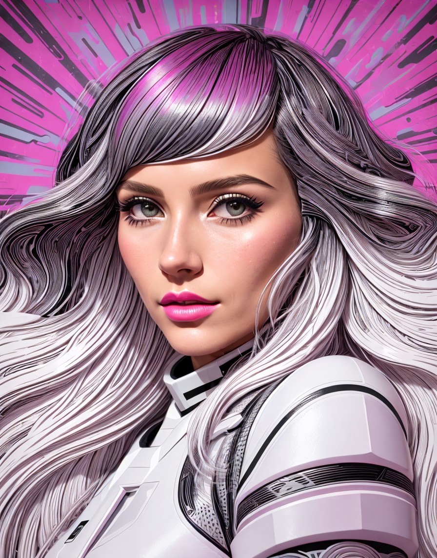 Portrait of a Woman with Pink Highlights and Outfit
