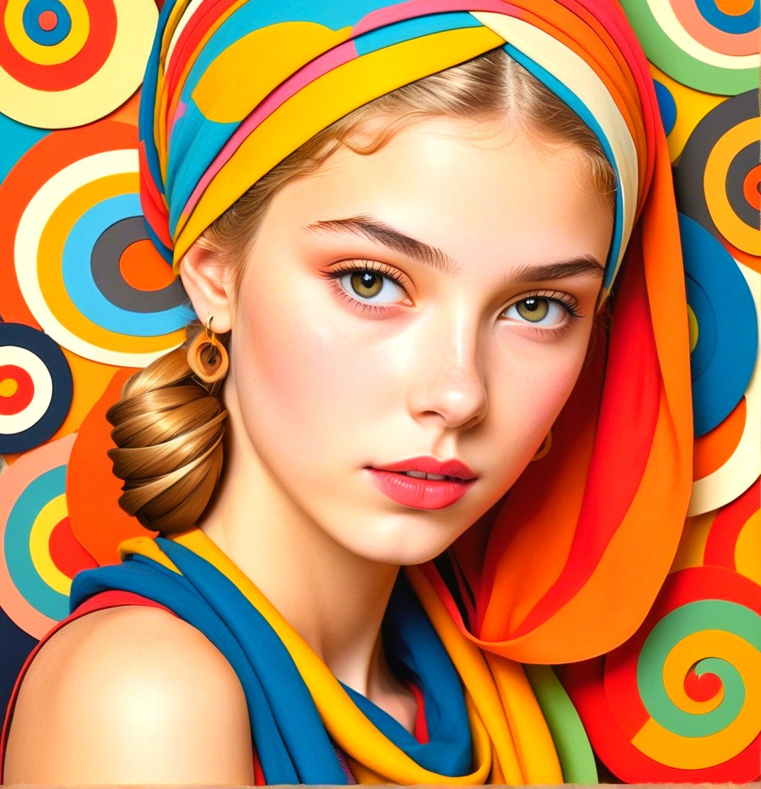 Portrait of a Young Woman with Colorful Patterns