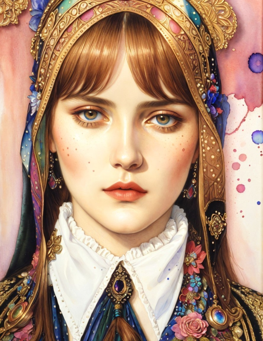 Young woman in traditional headpiece with floral attire