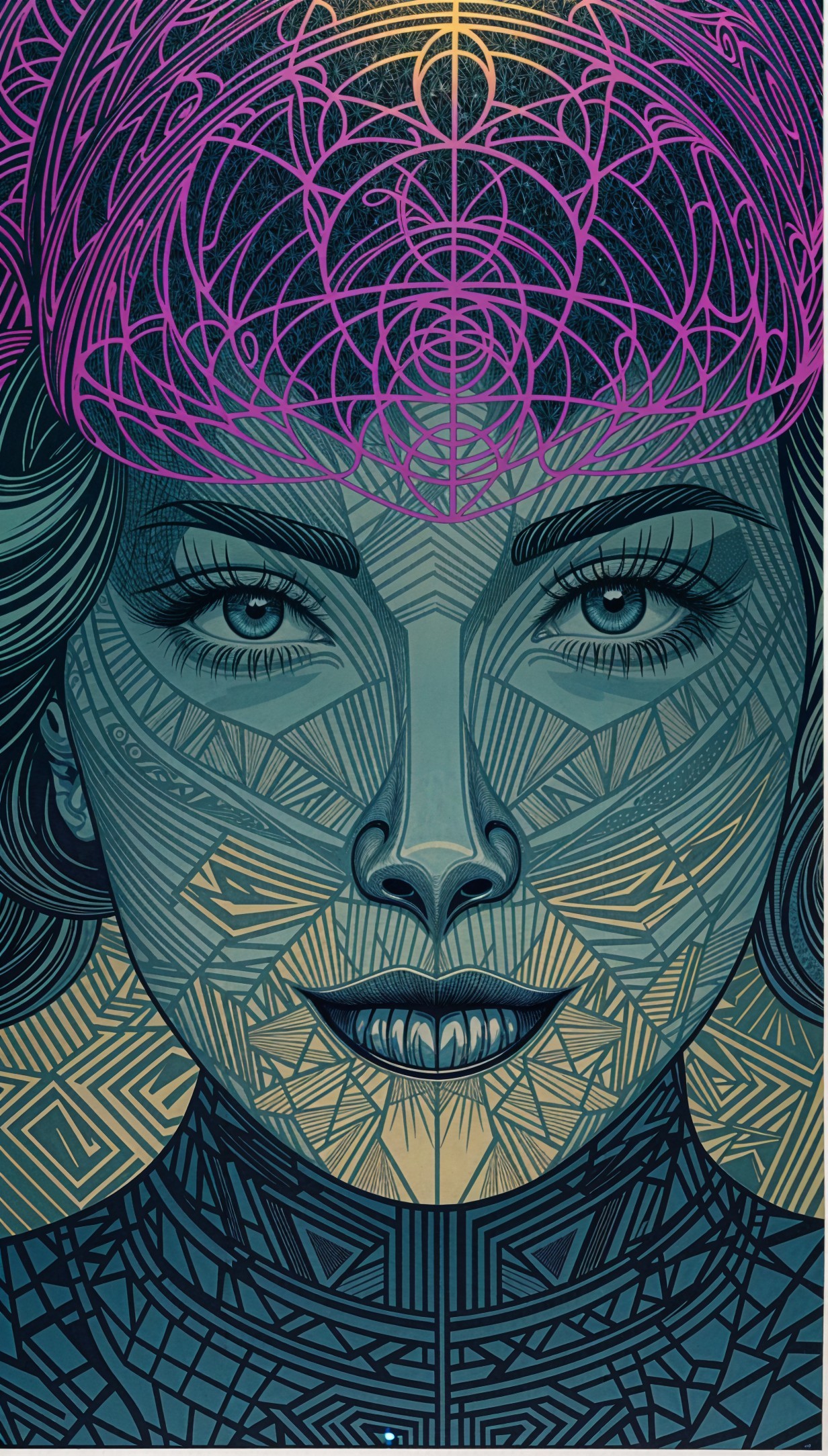 Stylized portrait of a woman with geometric patterns