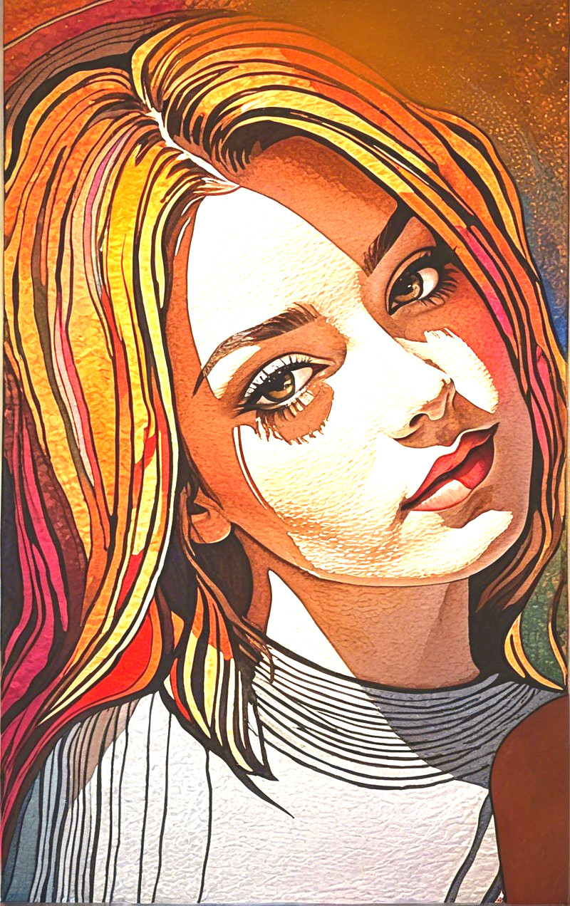 Stylized portrait of a young woman with golden hair