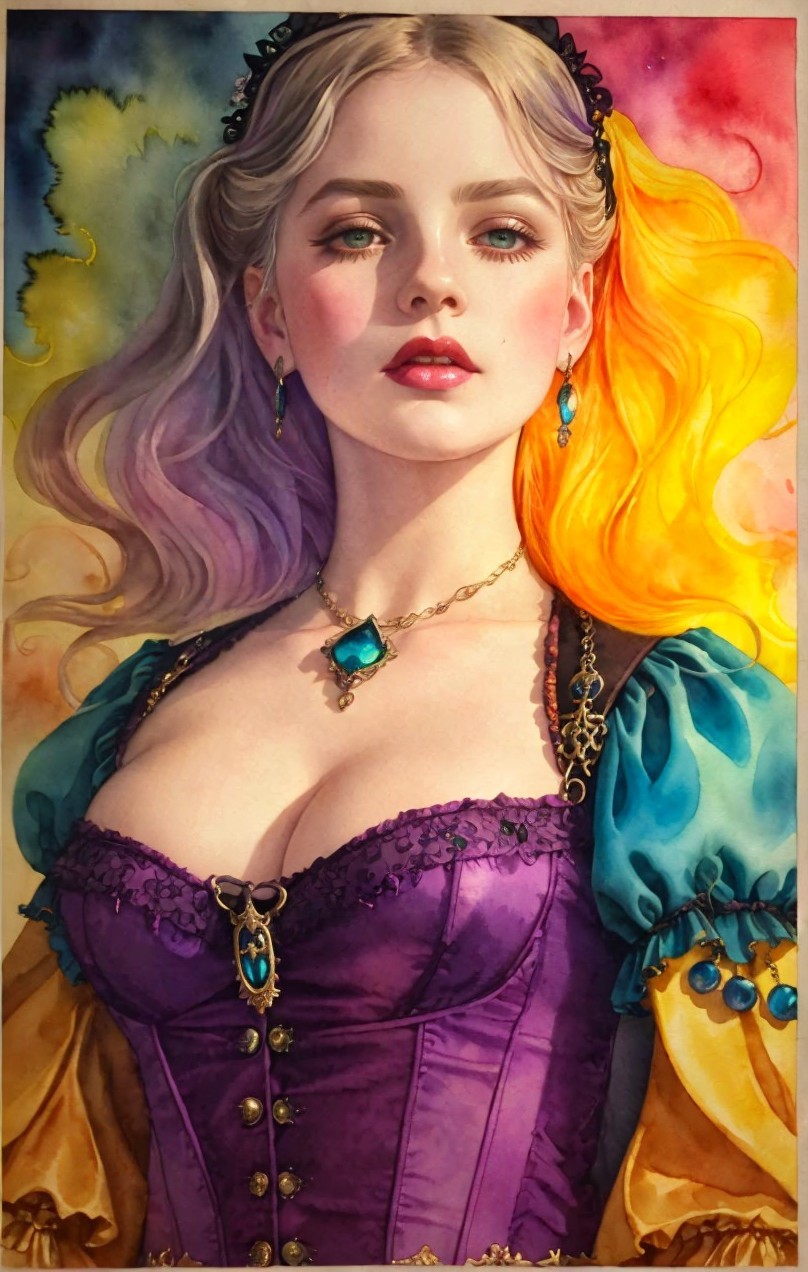 Portrait of a Young Woman in Vibrant Colors and Dress