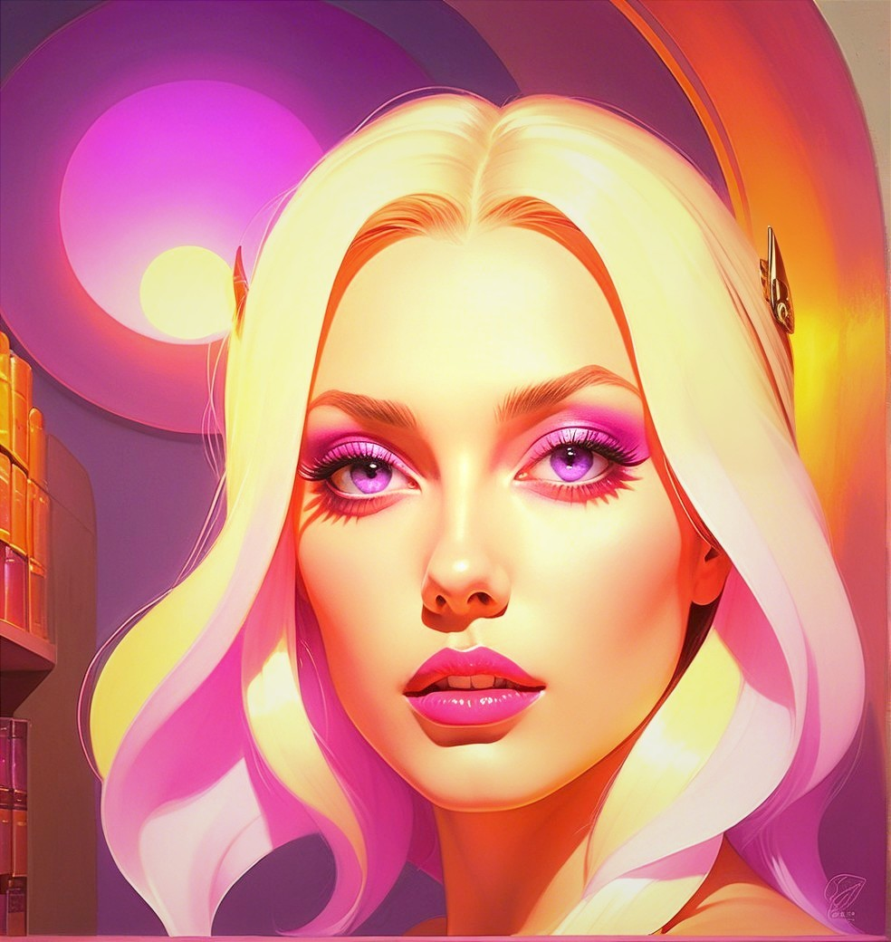 Portrait of a Woman with Blonde Hair and Purple Eyes