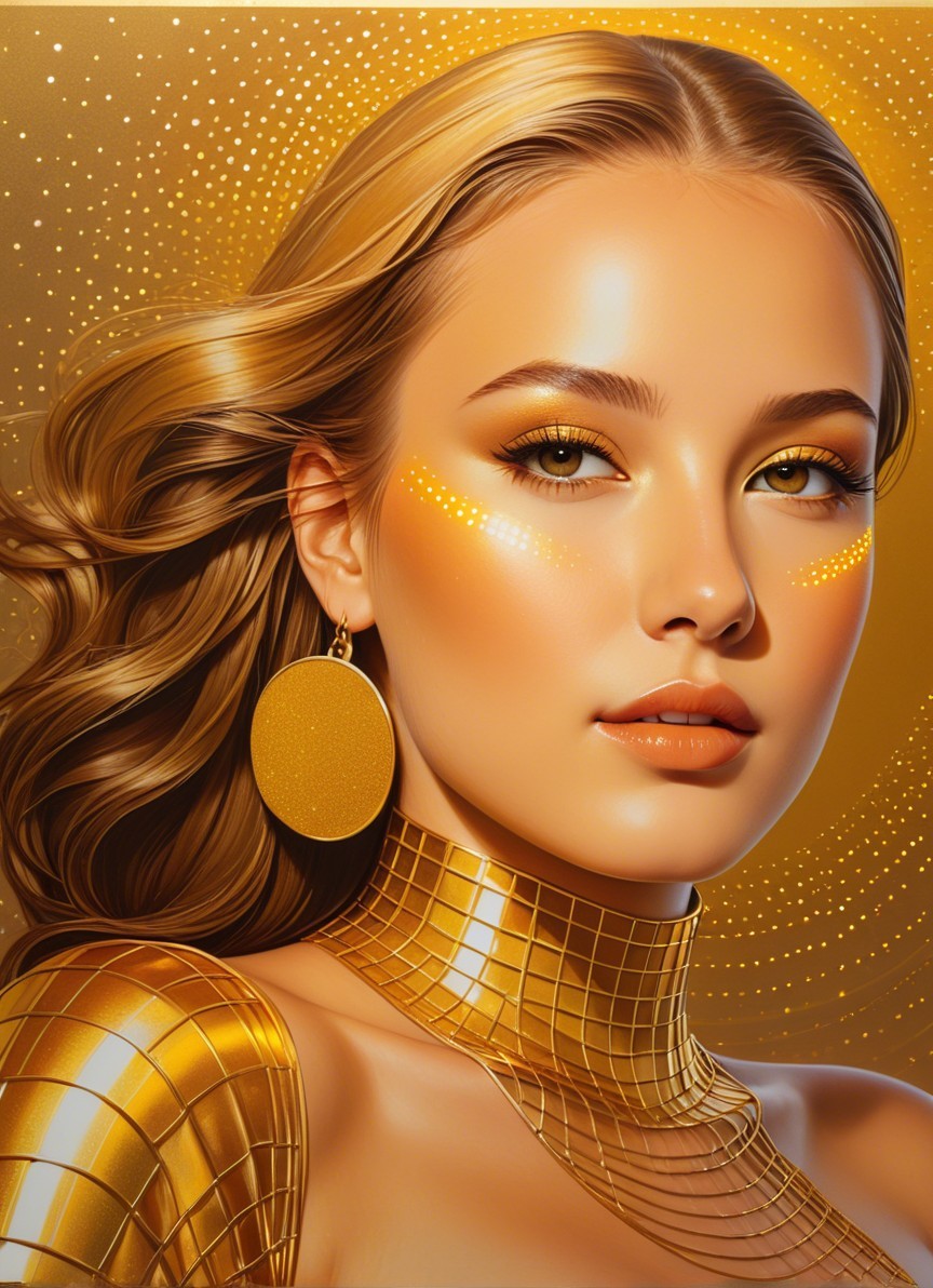 Portrait of a Woman with Golden Accents and Makeup