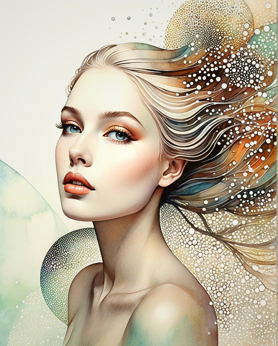 Ethereal Portrait of Woman with Flowing Blonde Hair