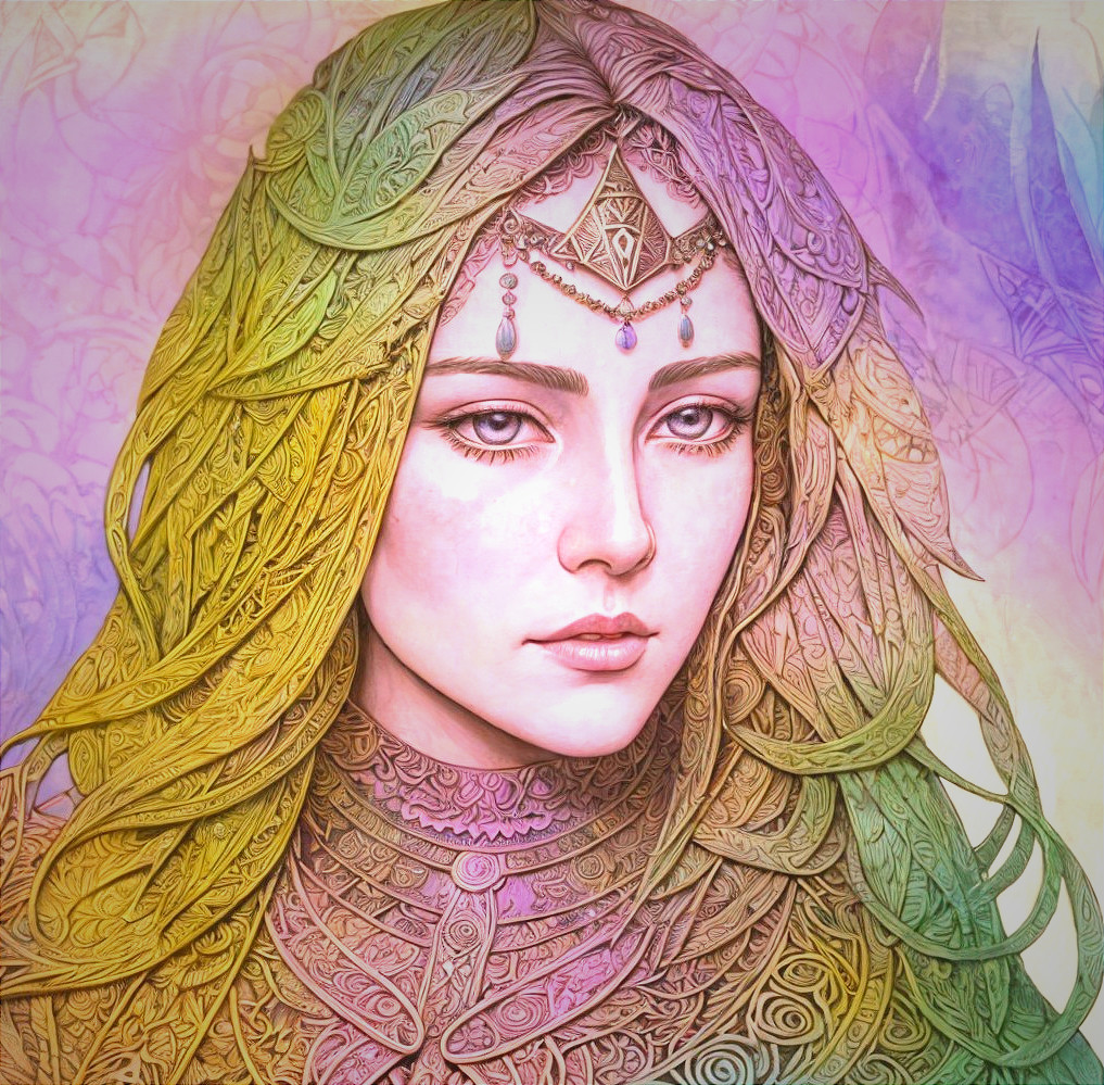 Portrait of a Woman with Colorful Flowing Hair