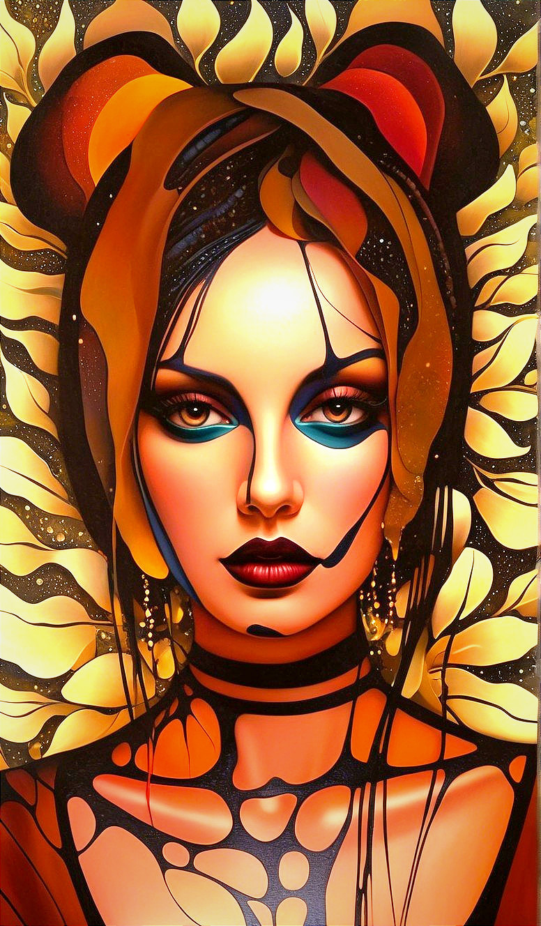 Vivid Portrait of a Woman with Abstract Background