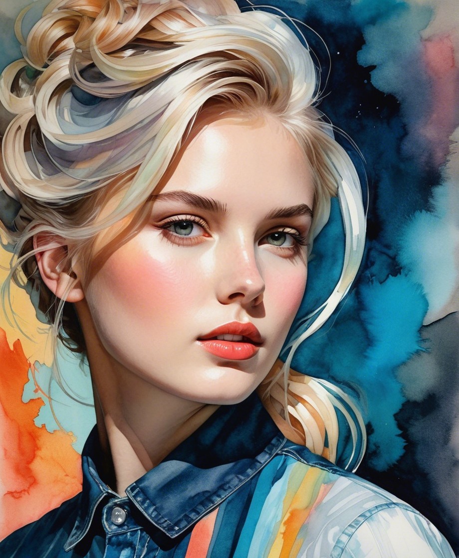 Portrait of a Woman with Watercolor Background
