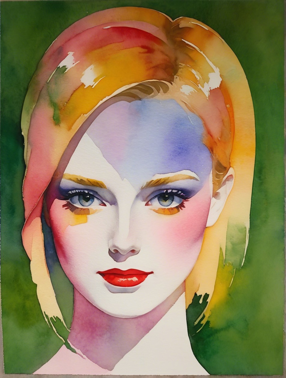 Stylized Watercolor Portrait of a Young Woman